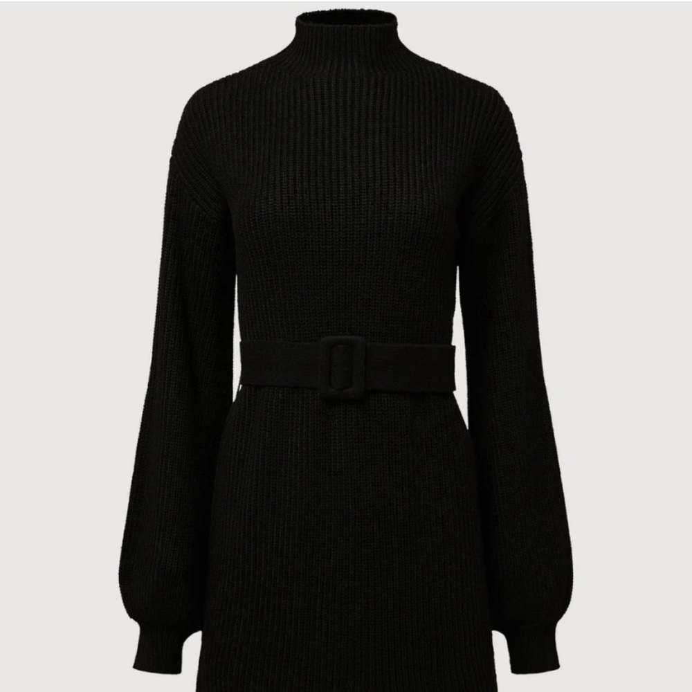 Rachel Parcell Black Knit Belted mock neck sweater Dress - Women's size L NEW